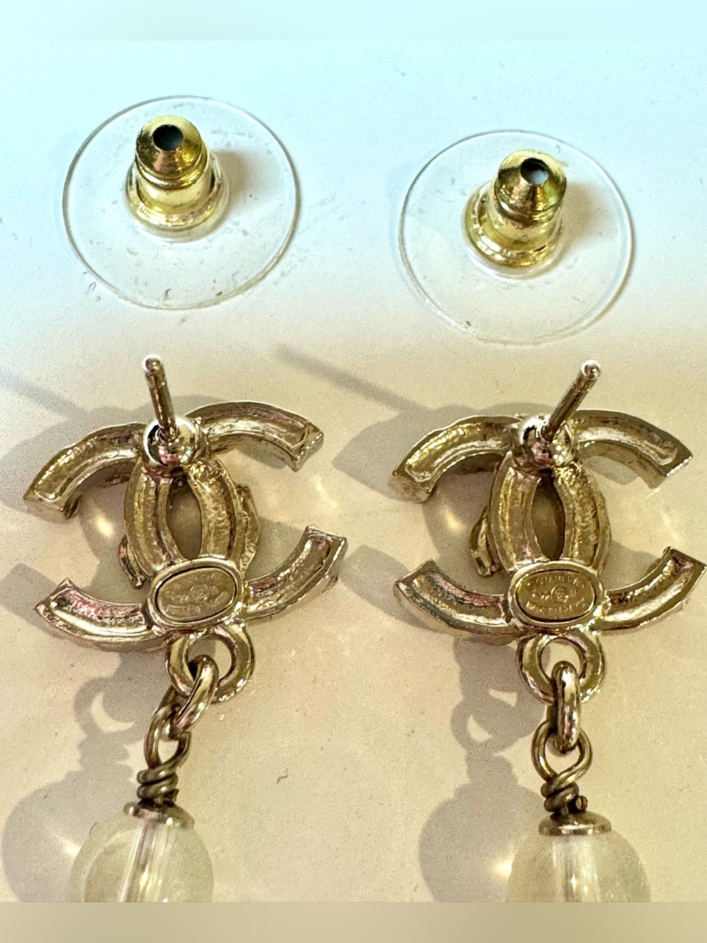 Chanel CC Logo Pearl, Crystal, and Gem Drop Earrings W Box - Picture 11 of 11
